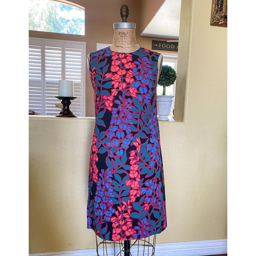 Carolina Herrera Floral Shift Mod Dress Wisteria Print Mini Sleeveless S…